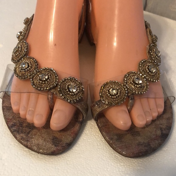 Adrianna Papell Daisy Gold Embellished Rhinestone Sandals size 8M - Picture 4 of 11